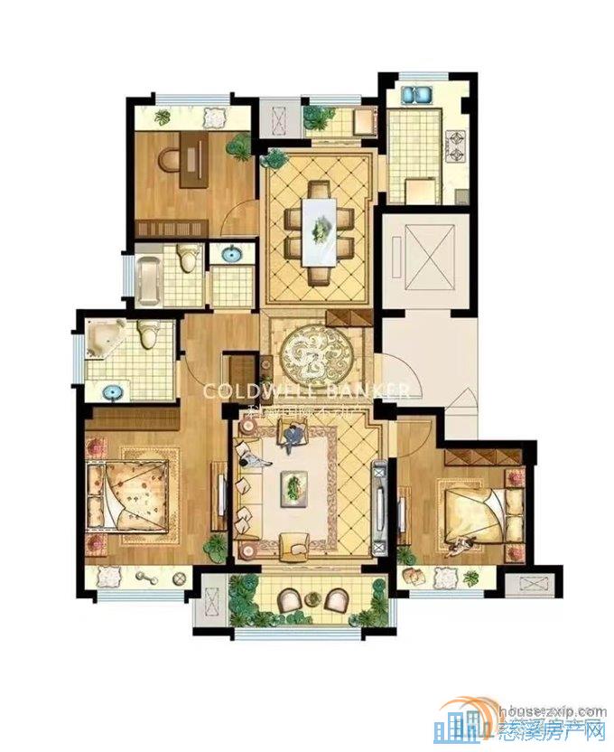盛泰嘉苑121平169万豪装三房户型