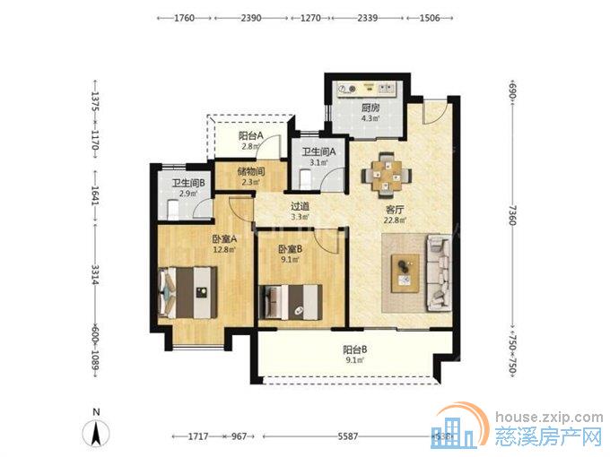 杭州湾科中附近98平中装68.8W